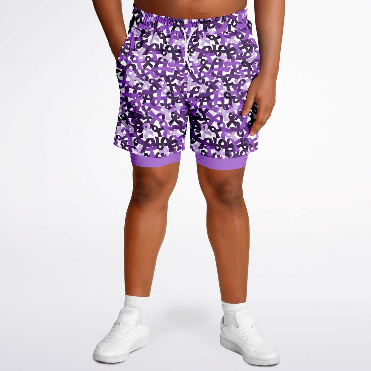 Purple Ribbon Men's Double Layer Athletic Shorts