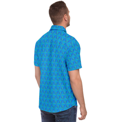 Spaceship Earth Short Sleeve Button Down Shirt  - Blue