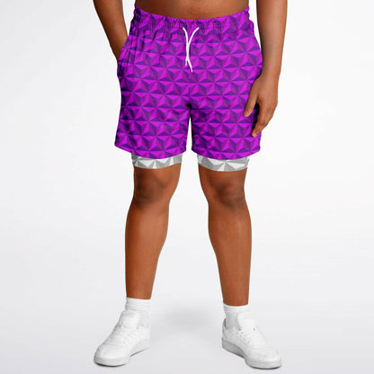 Pink & Grey Spaceship Men's Double Layer Pocket Shorts