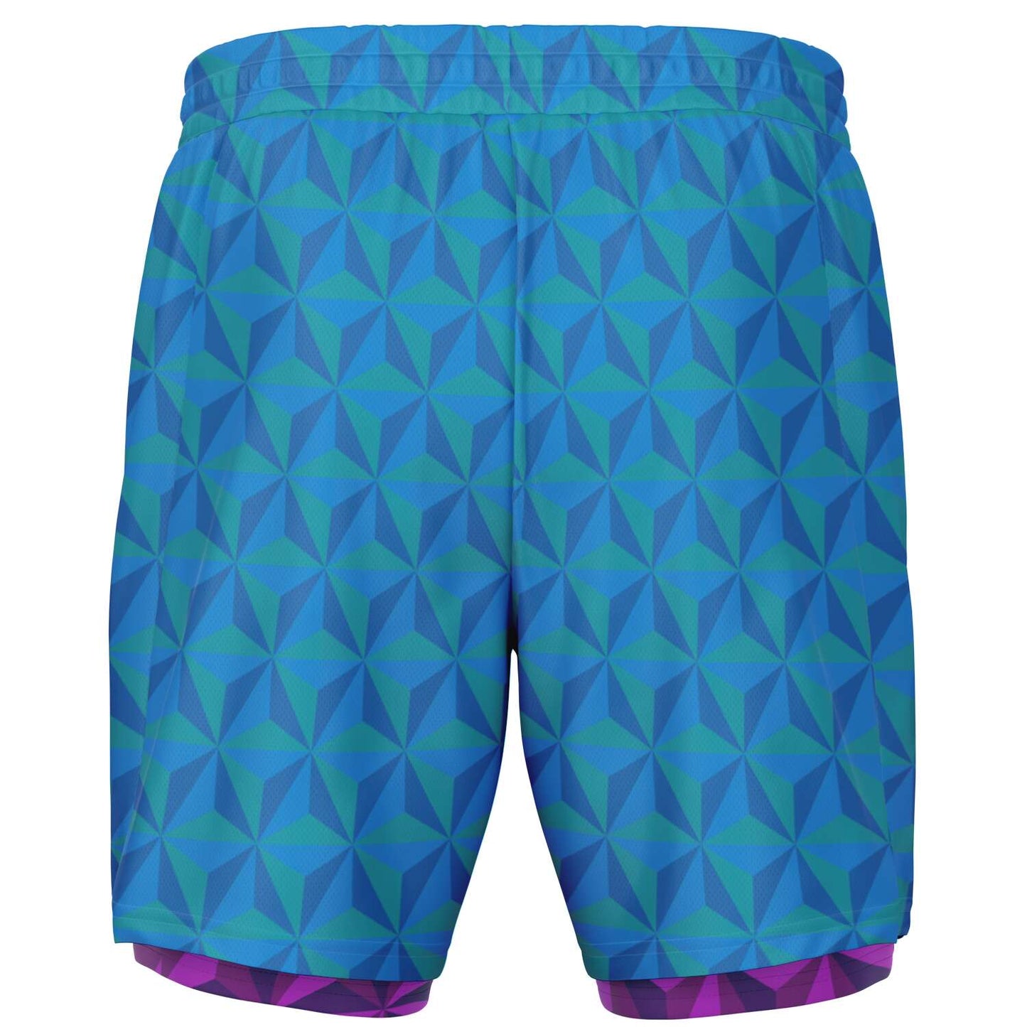 Blue & Pink Spaceship Men's Double Layer Pocket Shorts