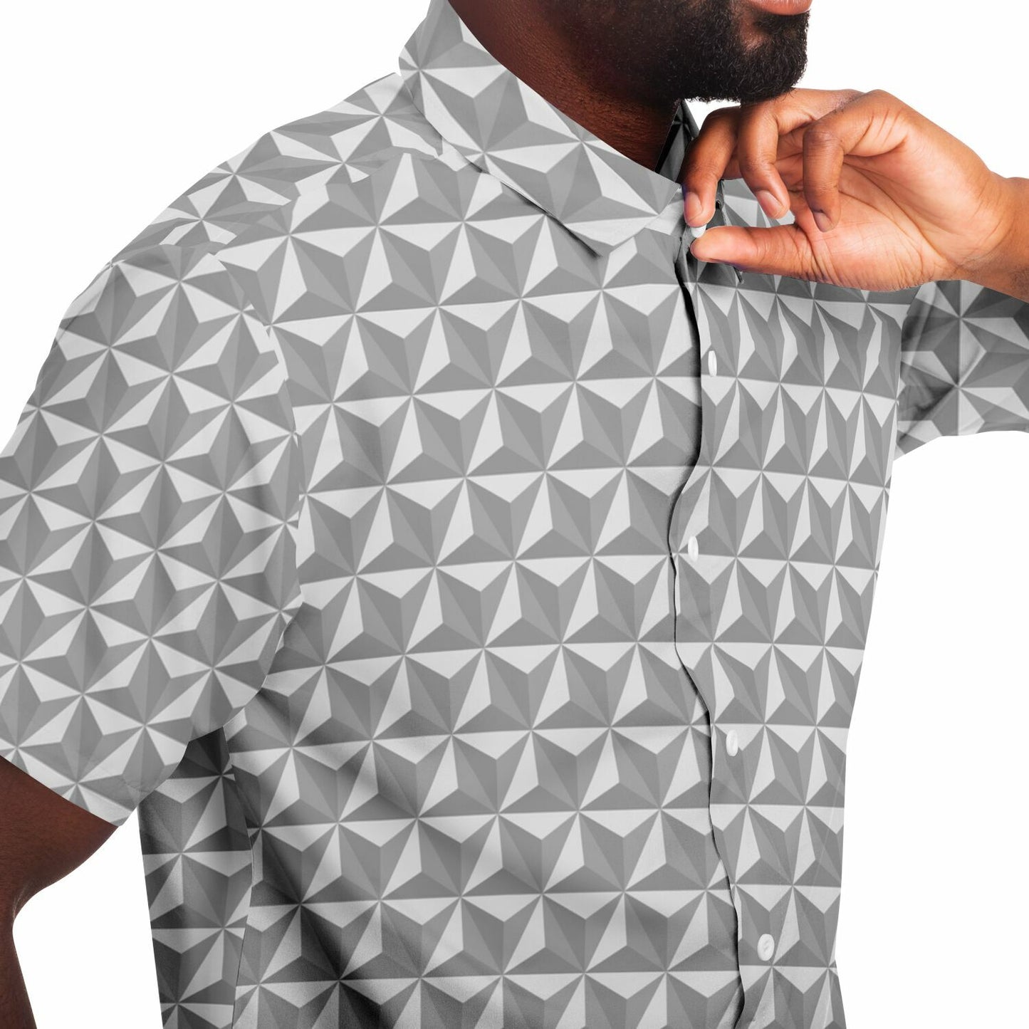 Spaceship Earth Short Sleeve Button Down Shirt - Grey