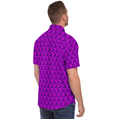 Spaceship Earth Short Sleeve Button Down Shirt - Pink