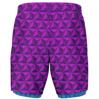 Pink & Blue Spaceship Men's Double Layer Pocket Shorts