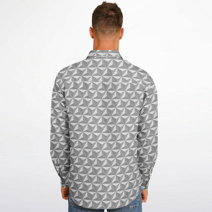 Spaceship Earth Long Sleeve Button Down Shirt - Grey