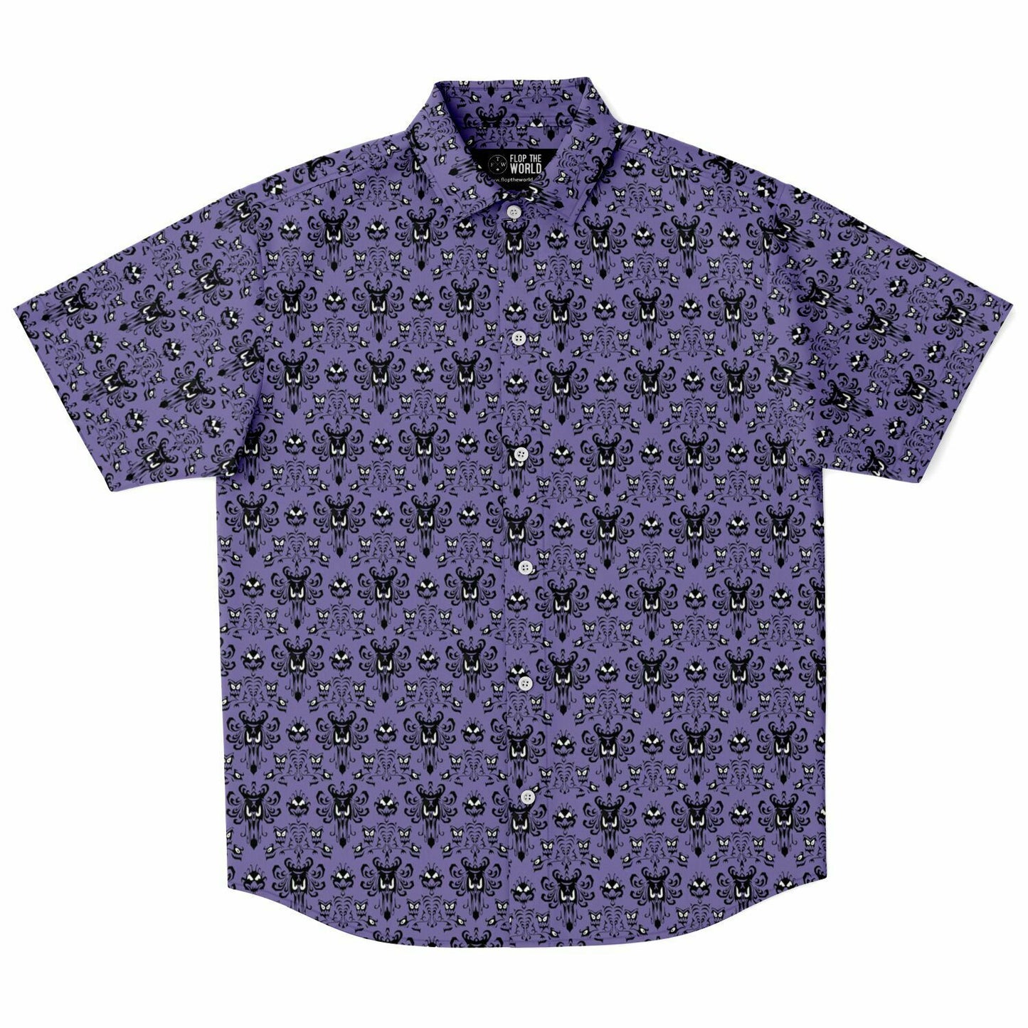 Men's Purple Haunted Wallpaper Short Sleeve Button Down