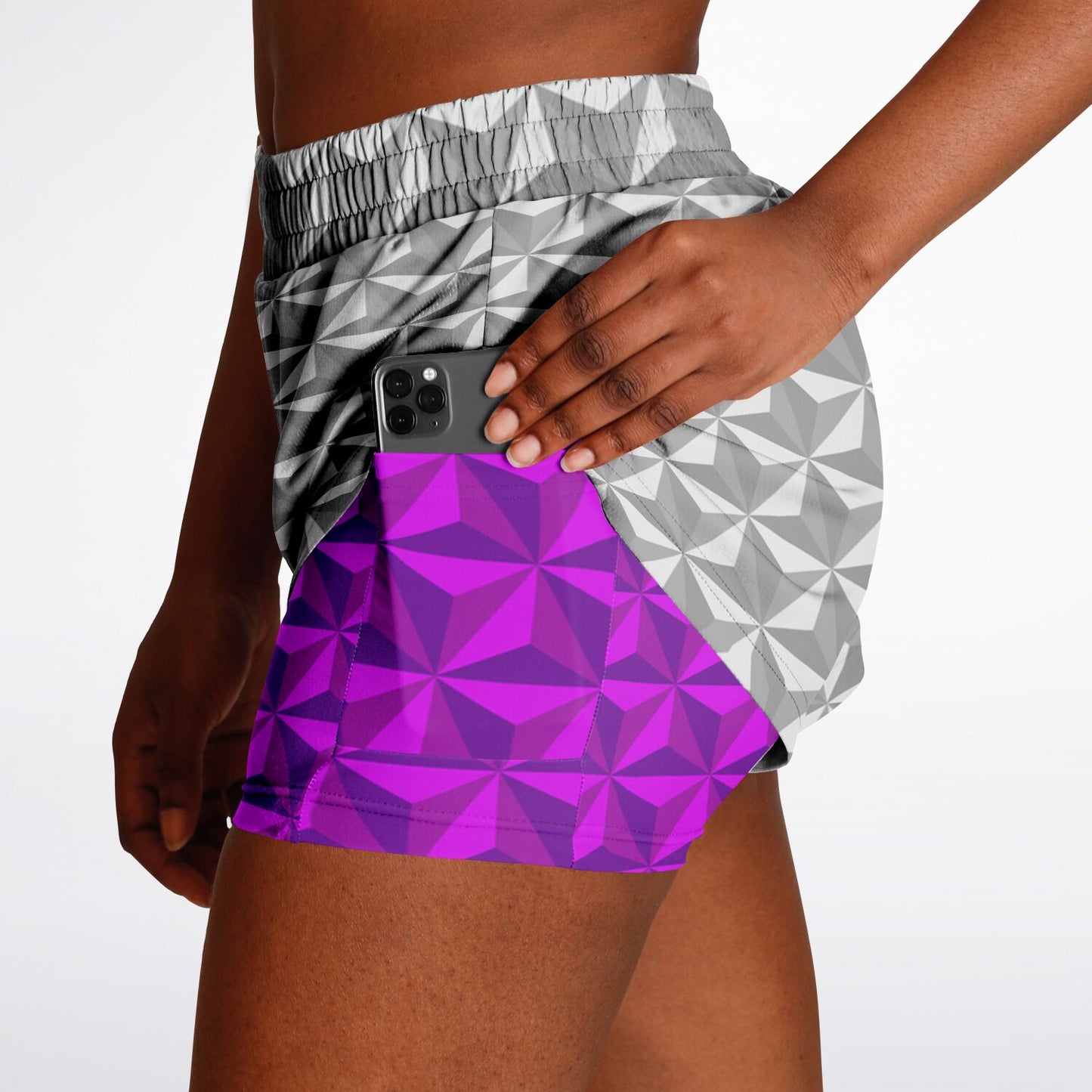 Spaceship Earth Double Layer Pocket Shorts - Grey & Pink