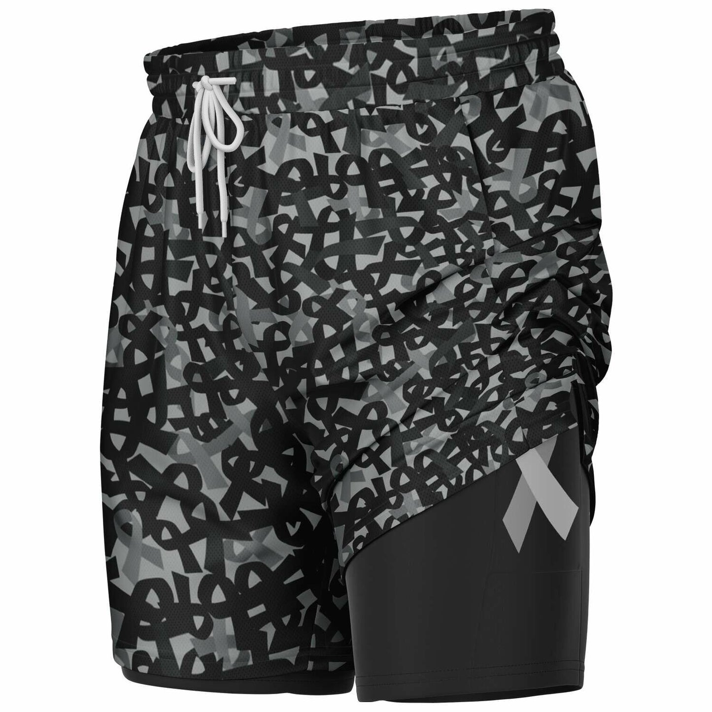 Black Ribbon Men's Double Layer Athletic Shorts