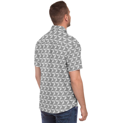 Spaceship Earth Short Sleeve Button Down Shirt - Grey