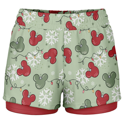 Christmas Lights Double Layer Pocket Shorts