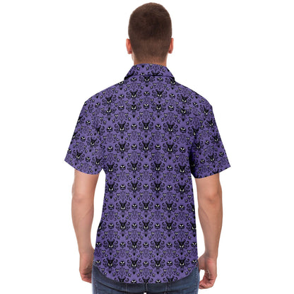 Men's Purple Haunted Wallpaper Short Sleeve Button Down