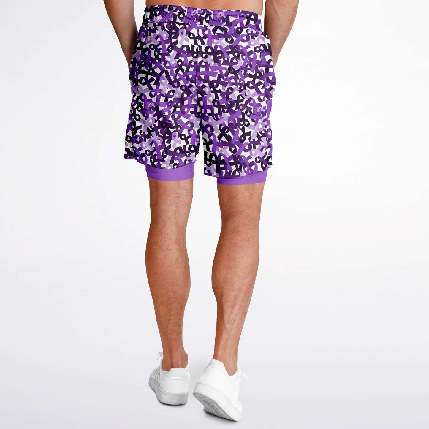 Purple Ribbon Men's Double Layer Athletic Shorts