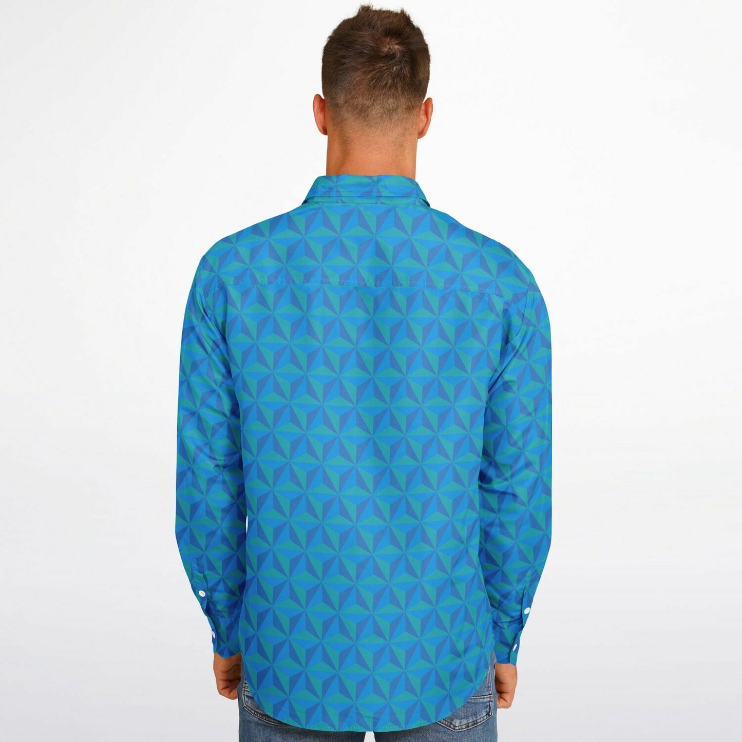 Spaceship Earth Long Sleeve Button Down Shirt - Blue