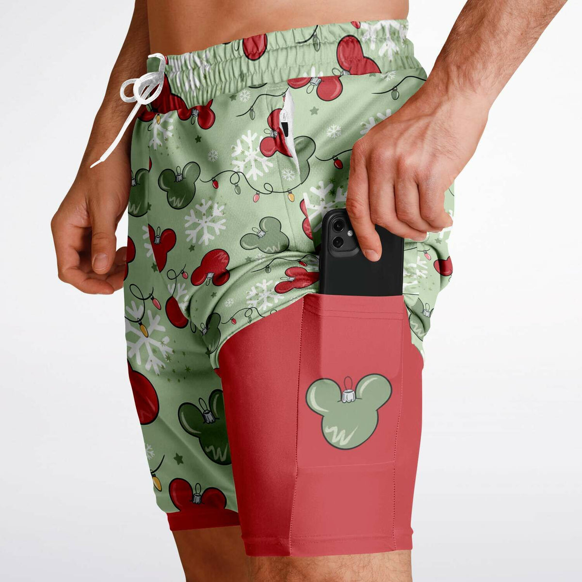 Christmas Lights Men's Double Layer Pocket Shorts