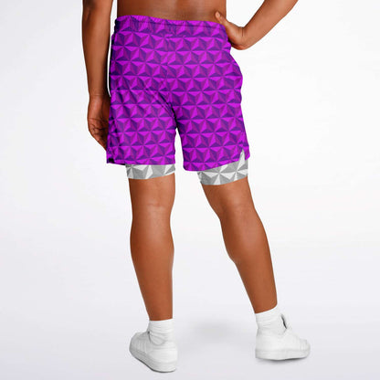 Pink & Grey Spaceship Men's Double Layer Pocket Shorts