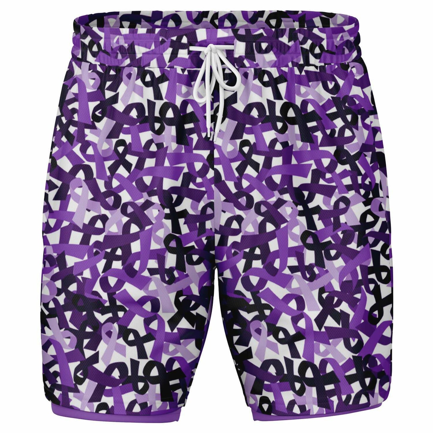 Purple Ribbon Men's Double Layer Athletic Shorts