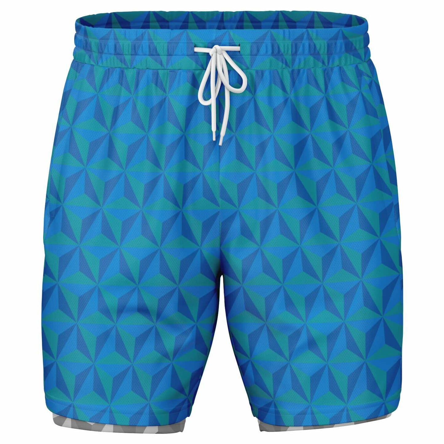 Blue & Grey Spaceship Men's Double Layer Pocket Shorts