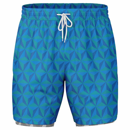 Blue & Grey Spaceship Men's Double Layer Pocket Shorts