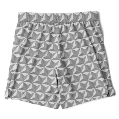 Grey & Pink Spaceship Men's Double Layer Pocket Shorts