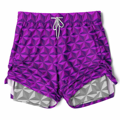 Pink & Grey Spaceship Men's Double Layer Pocket Shorts