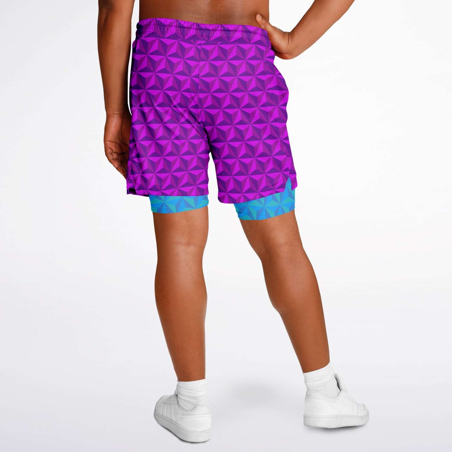 Pink & Blue Spaceship Men's Double Layer Pocket Shorts