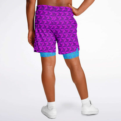 Pink & Blue Spaceship Men's Double Layer Pocket Shorts