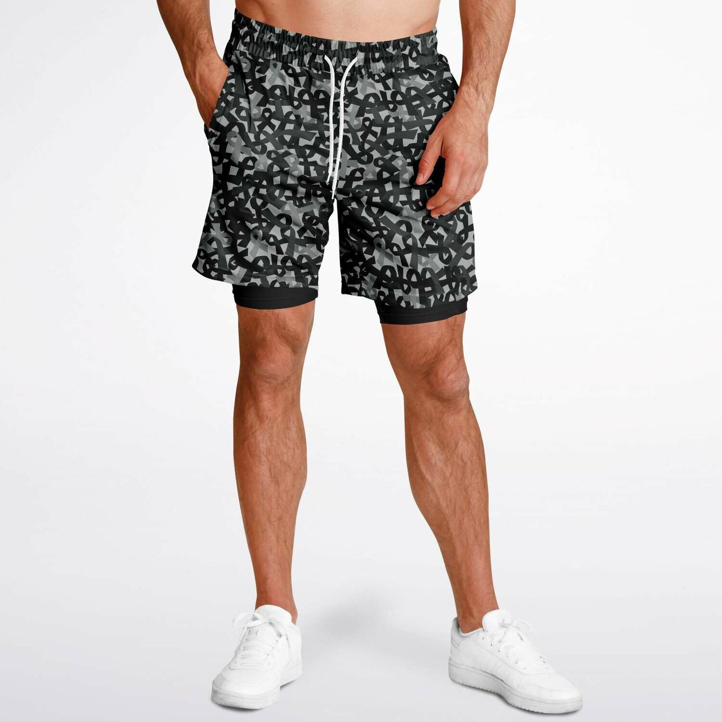 Black Ribbon Men's Double Layer Athletic Shorts