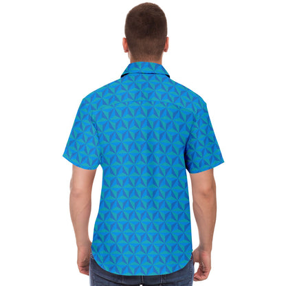 Spaceship Earth Short Sleeve Button Down Shirt  - Blue