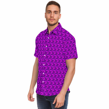 Spaceship Earth Short Sleeve Button Down Shirt - Pink