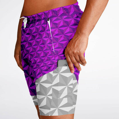 Pink & Grey Spaceship Men's Double Layer Pocket Shorts