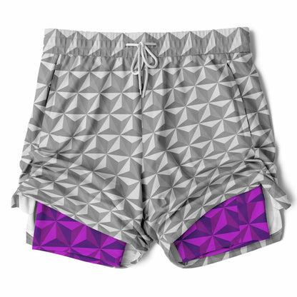 Grey & Pink Spaceship Men's Double Layer Pocket Shorts
