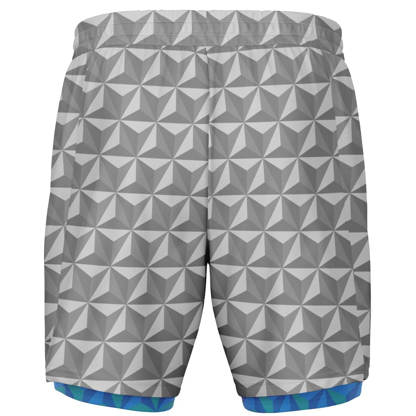 Grey & Blue Spaceship Men's Double Layer Pocket Shorts