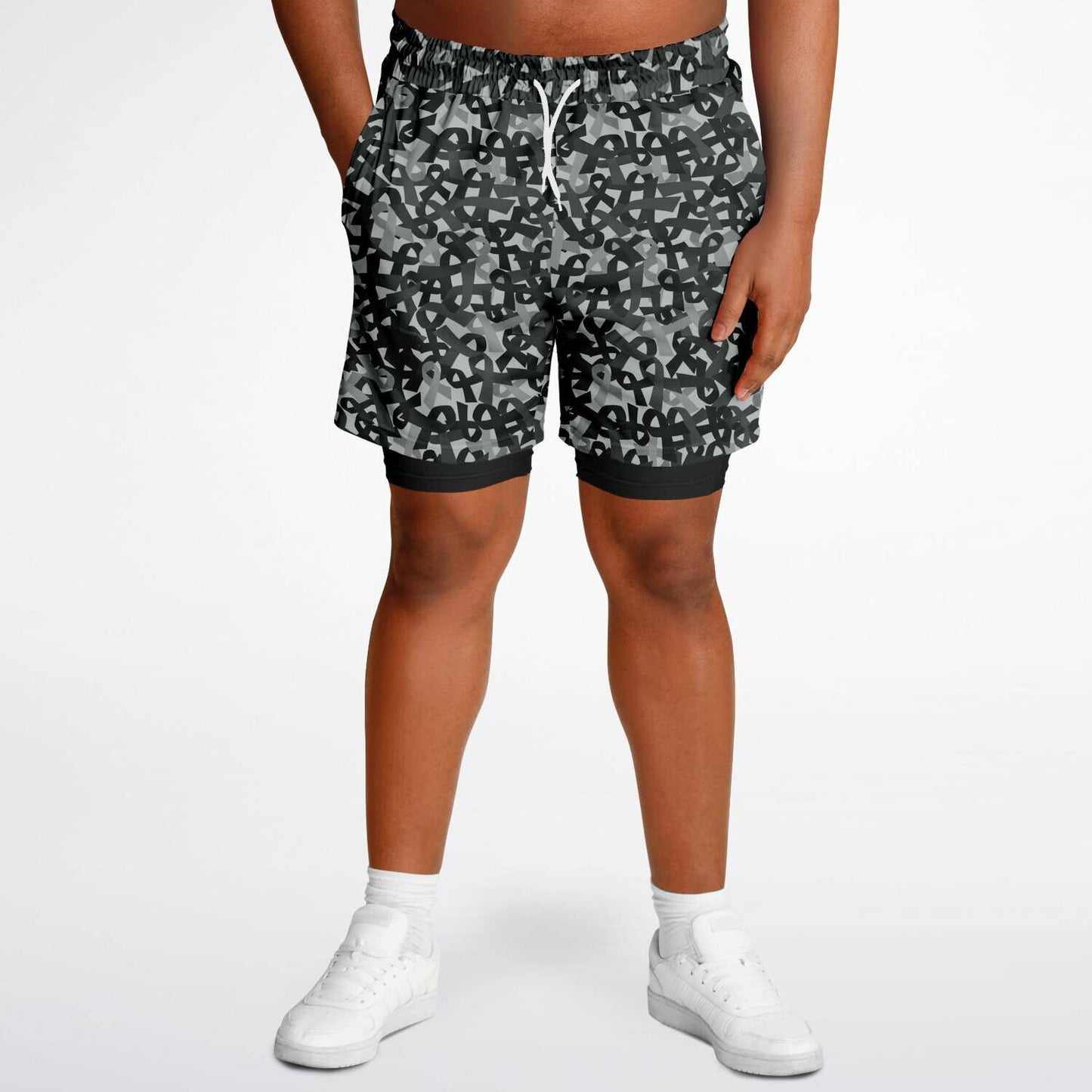 Black Ribbon Men's Double Layer Athletic Shorts