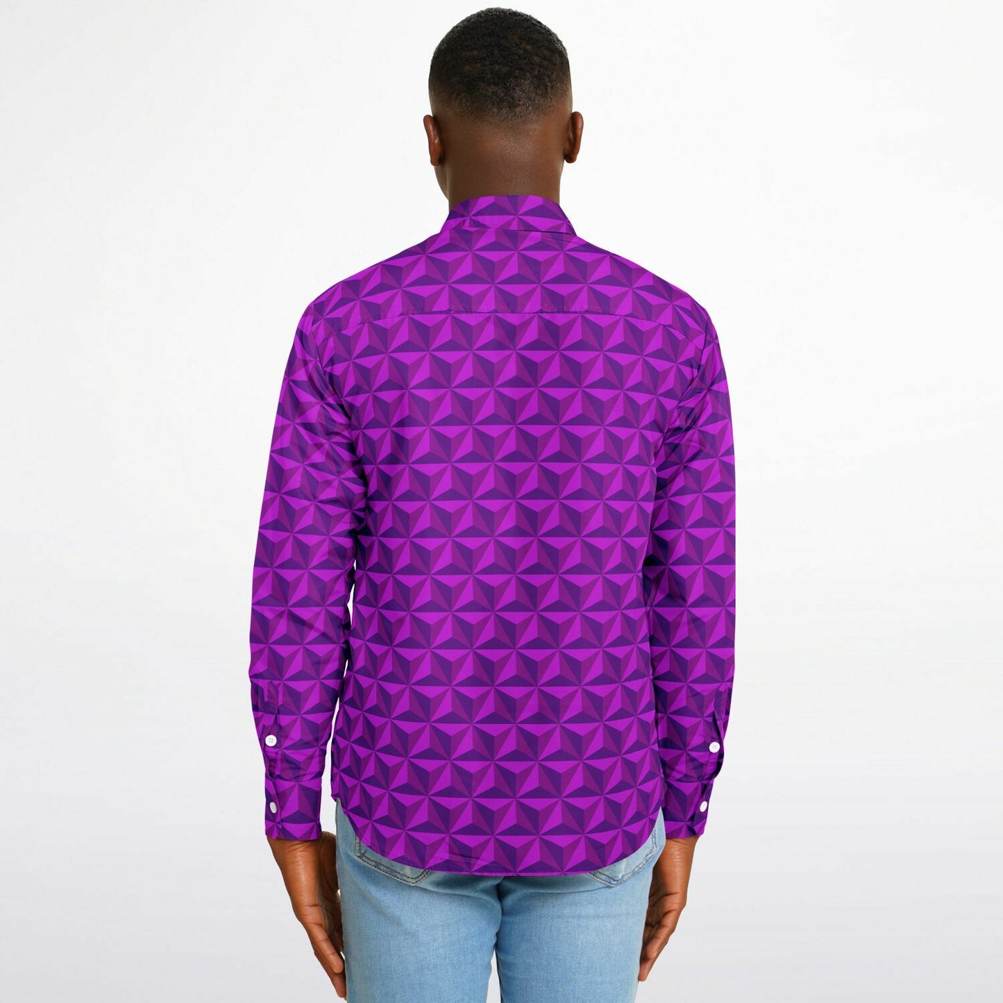 Spaceship Earth Long Sleeve Button Down Shirt - Pink