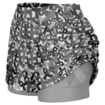 Grey Cancer Ribbon Double Layer Pocket Shorts