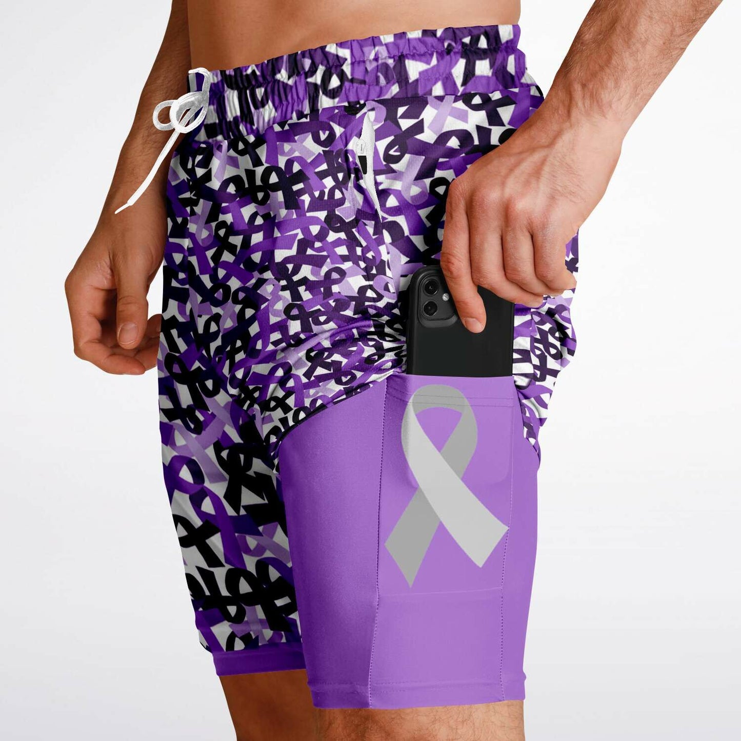 Purple Ribbon Men's Double Layer Athletic Shorts