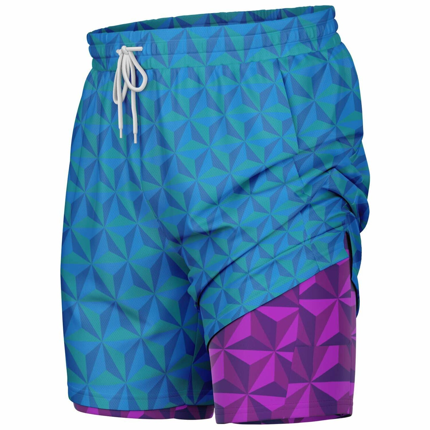 Blue & Pink Spaceship Men's Double Layer Pocket Shorts