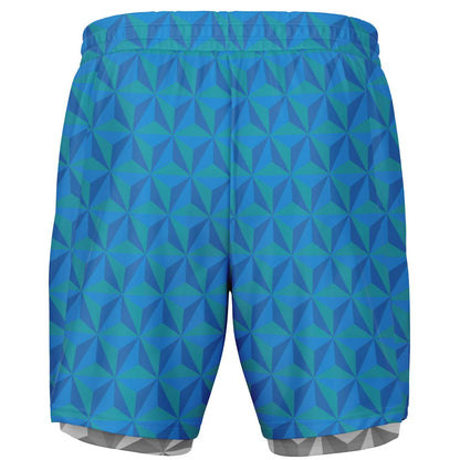 Blue & Grey Spaceship Men's Double Layer Pocket Shorts