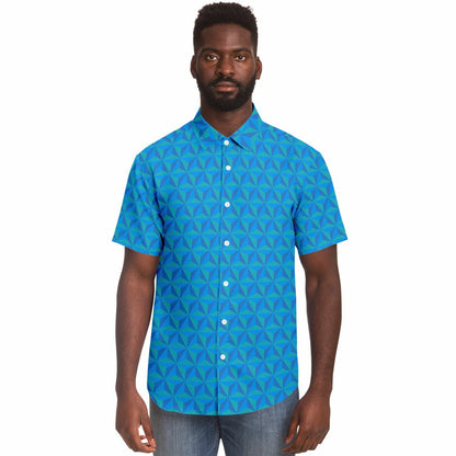 Spaceship Earth Short Sleeve Button Down Shirt  - Blue