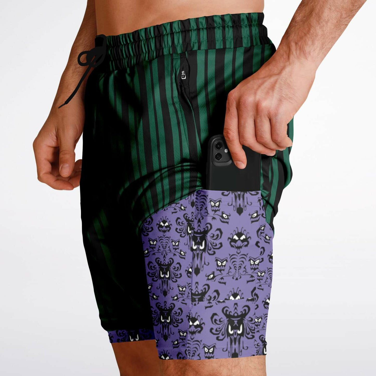 Haunted Green Wallpaper Men's Double Layer Shorts