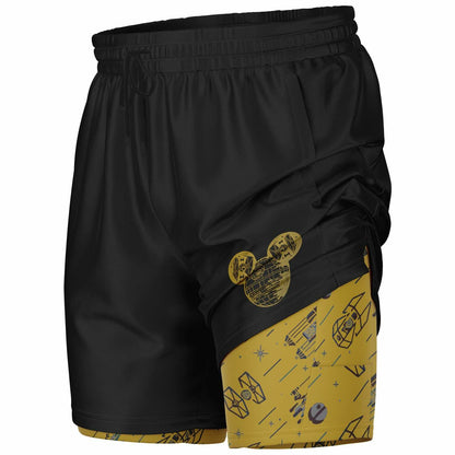 Men's Star Ship Double Layer Pocket Shorts - Gold