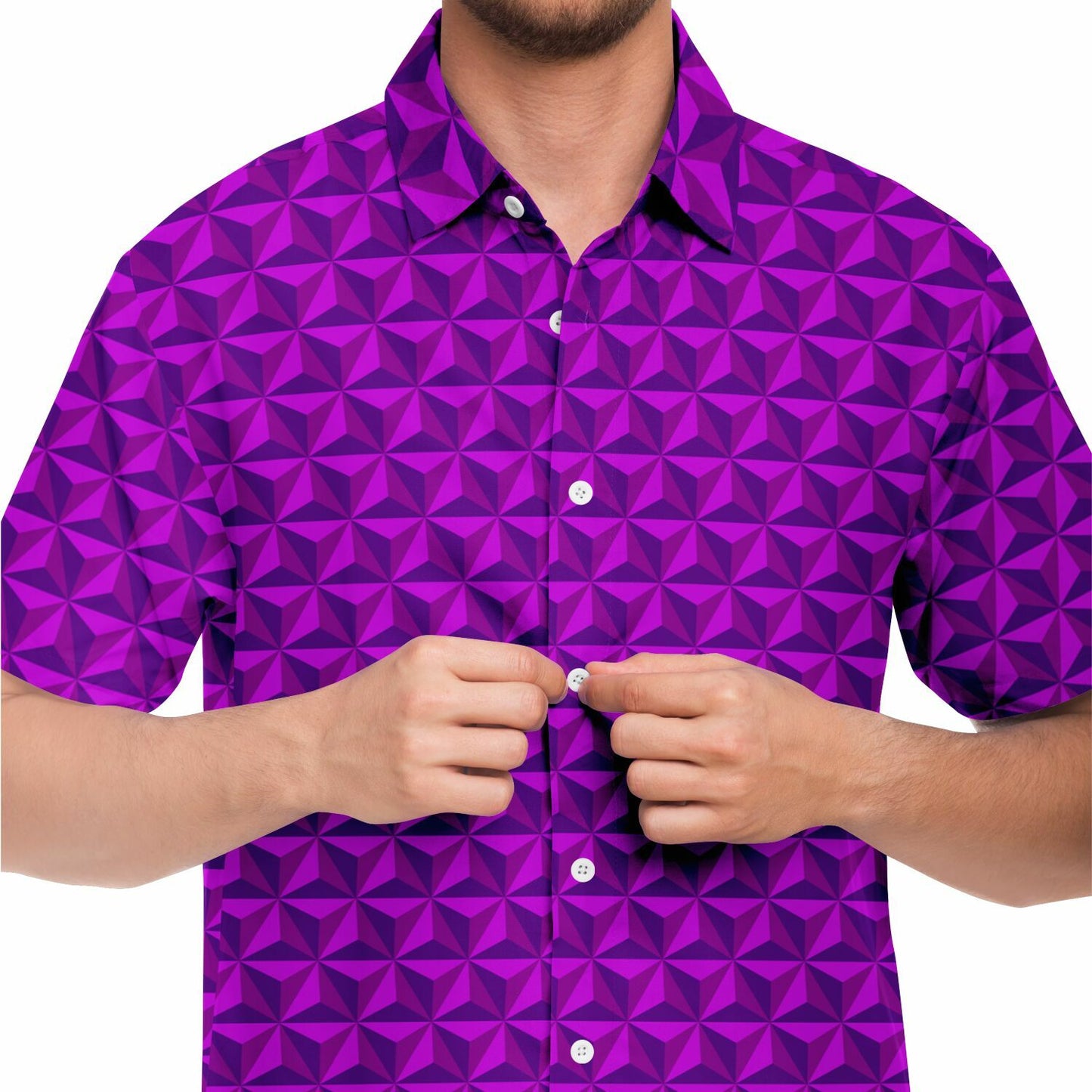 Spaceship Earth Short Sleeve Button Down Shirt - Pink