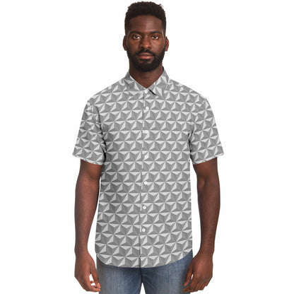 Spaceship Earth Short Sleeve Button Down Shirt - Grey