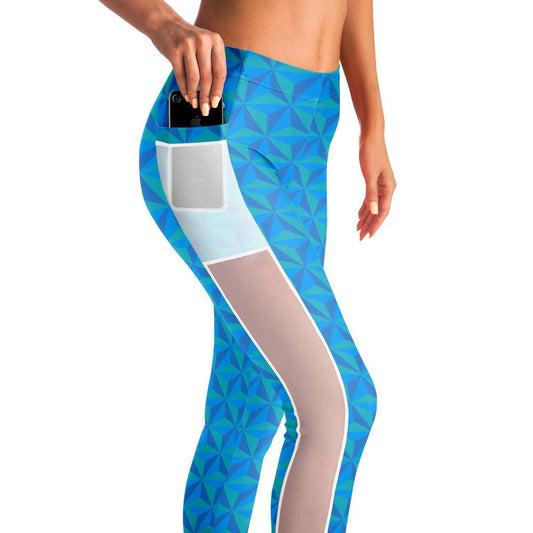 Blue Spaceship Earth Mesh Pocket Legging