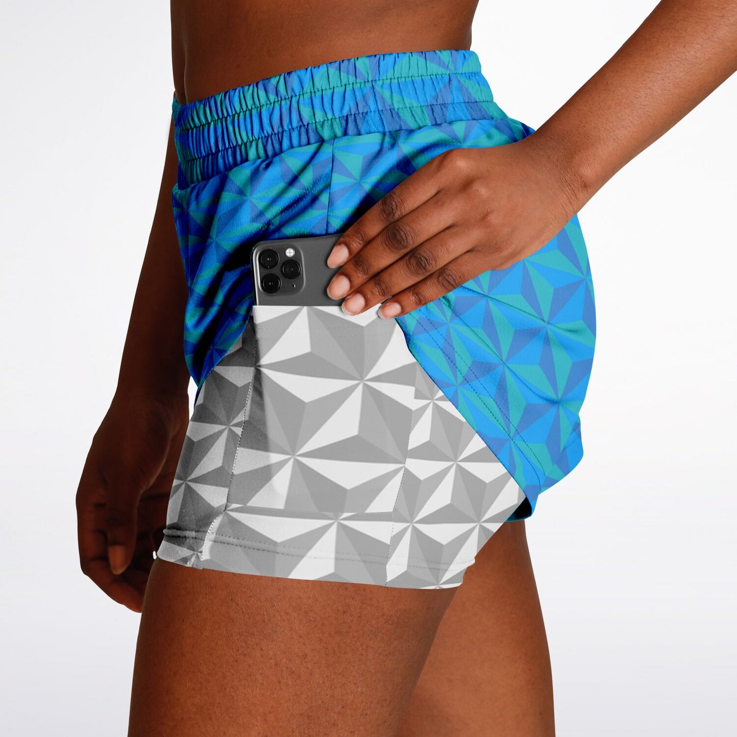 Spaceship Double Layer Pocket Shorts - Blue & Grey