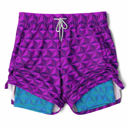 Pink & Blue Spaceship Men's Double Layer Pocket Shorts