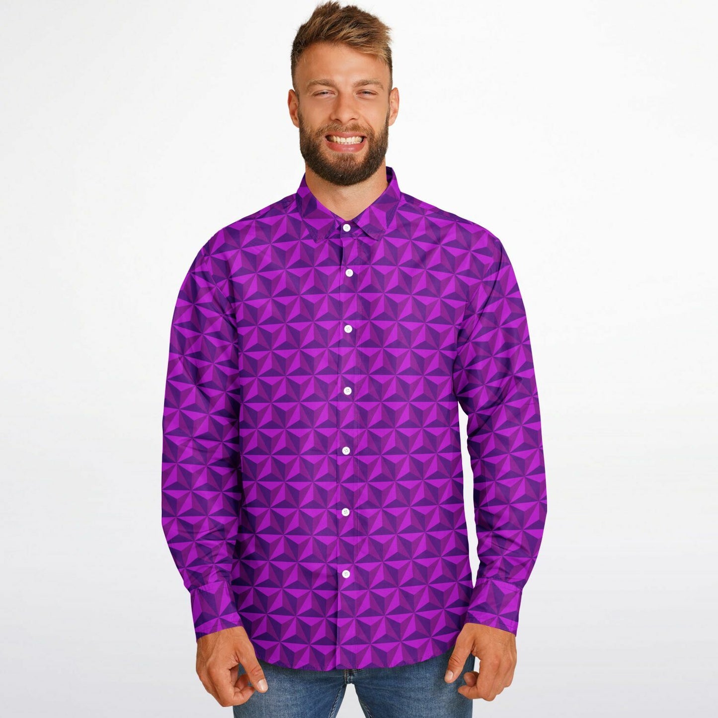 Spaceship Earth Long Sleeve Button Down Shirt - Pink