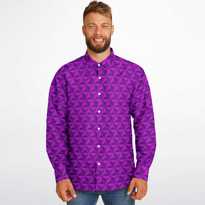 Spaceship Earth Long Sleeve Button Down Shirt - Pink