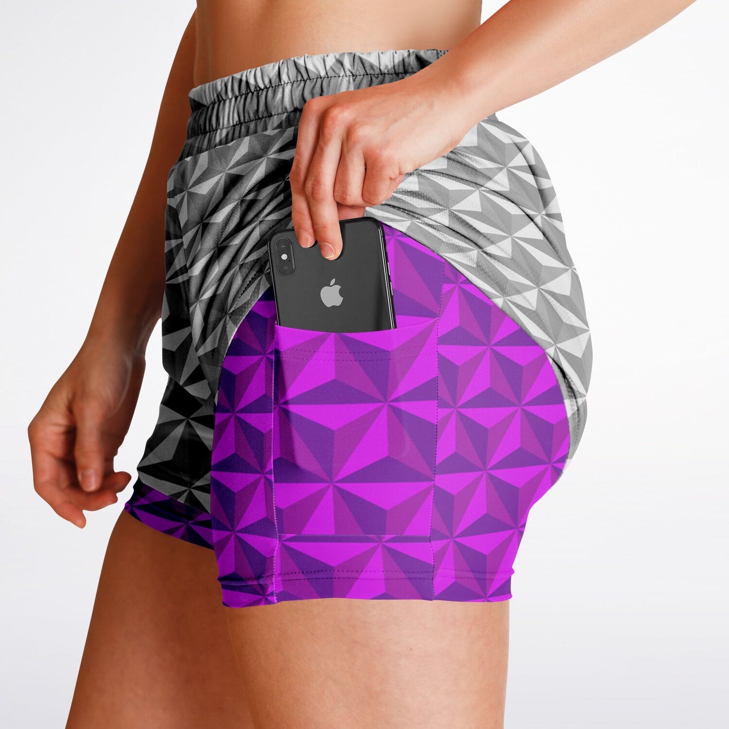 Spaceship Earth Double Layer Pocket Shorts - Grey & Pink