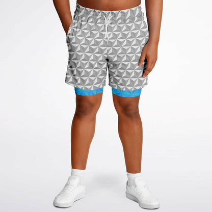 Grey & Blue Spaceship Men's Double Layer Pocket Shorts