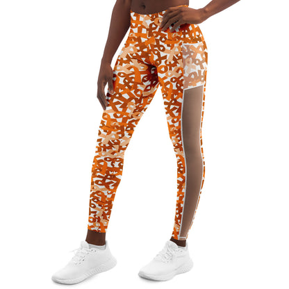 Orange Ribbon Mesh Pocket Legging